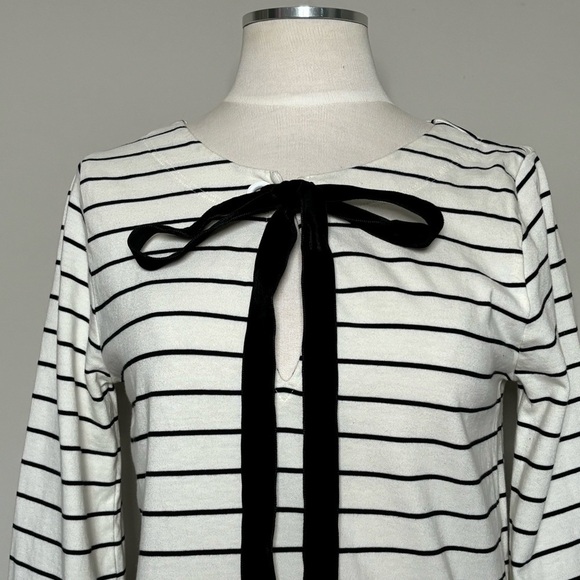 J. Crew Velvet Tie-front Top in White with Black Stripes - Picture 4 of 16